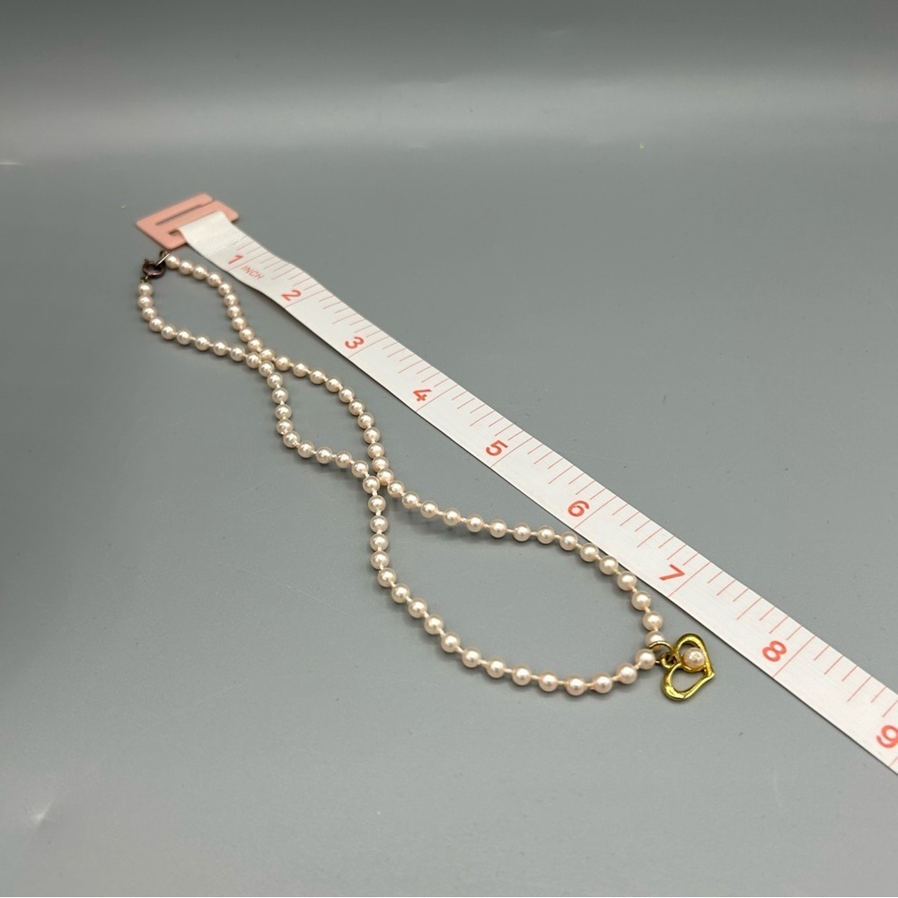 Faux Pearl Necklace Gold Heart Charm - Picture 8 of 8